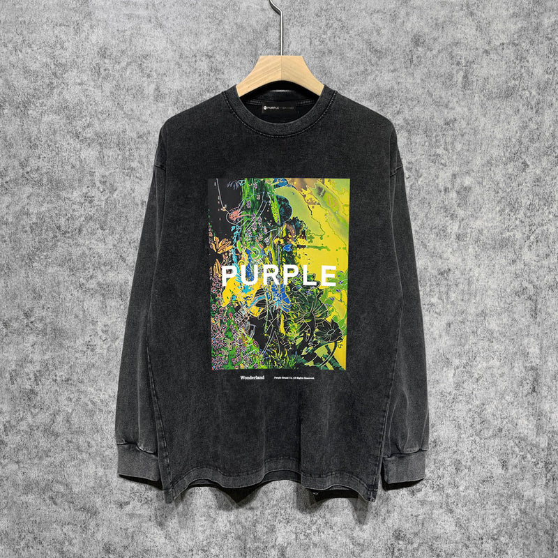 Purple Brand Distressed Long Sleeve Shirt Fashion Distressed Loose Long-sleeved Top