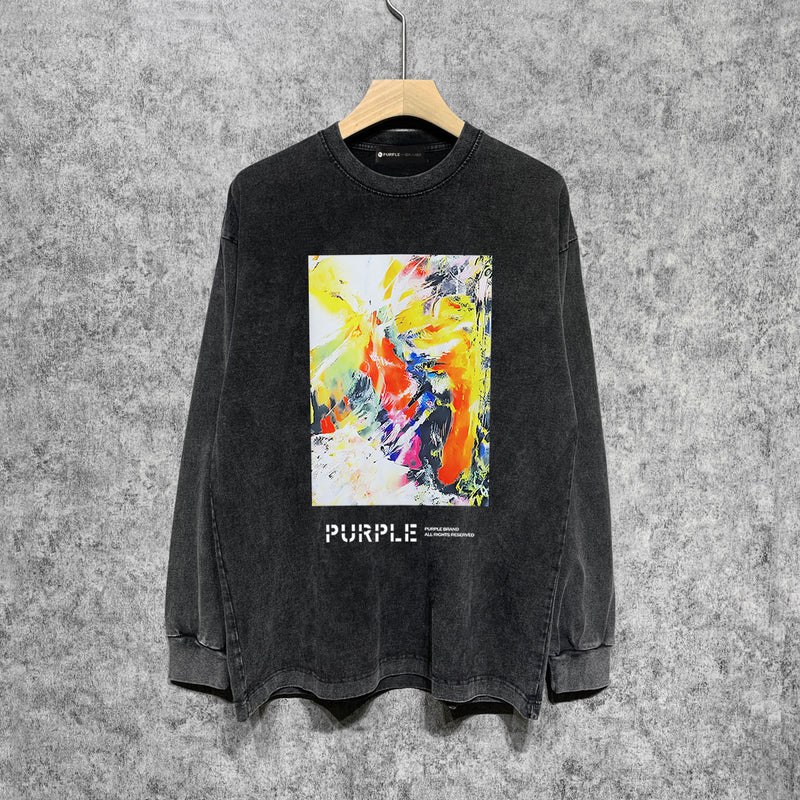 Purple Brand Distressed Long Sleeve Shirt Fashion Distressed Loose Long-sleeved Top