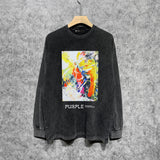 Purple Brand Distressed Long Sleeve Shirt Fashion Distressed Loose Long-sleeved Top