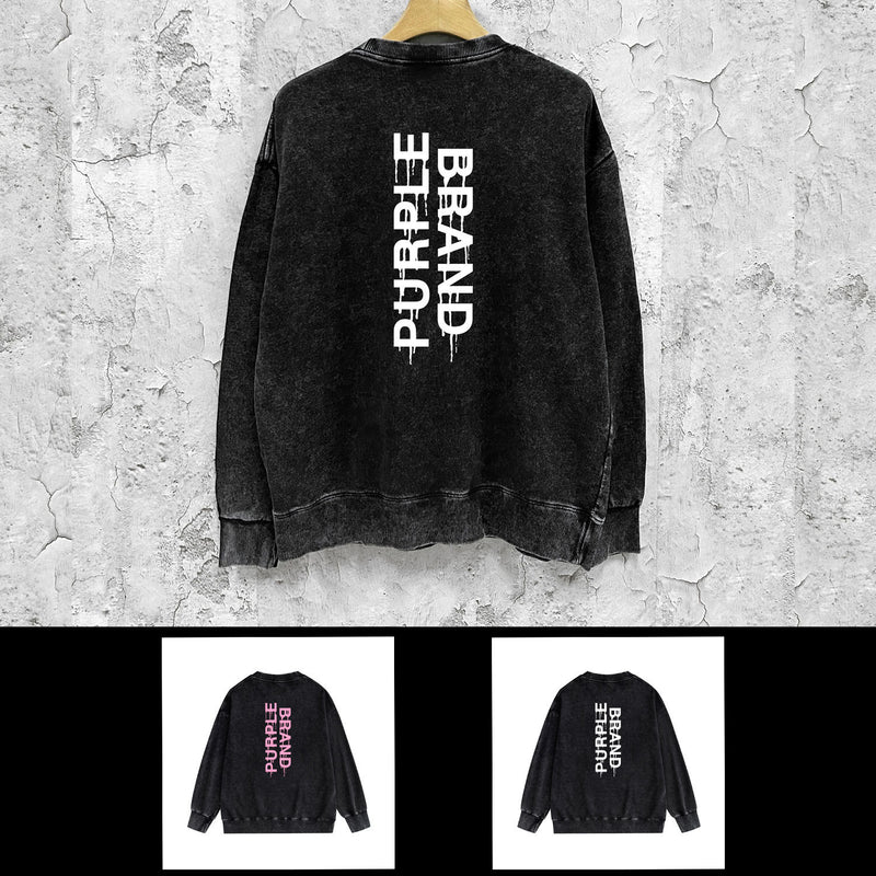 Purple Brand Distressed Sweatshirt Fashion Washed Black Long Sleeves Top
