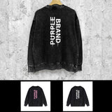 Purple Brand Distressed Sweatshirt Fashion Washed Black Long Sleeves Top