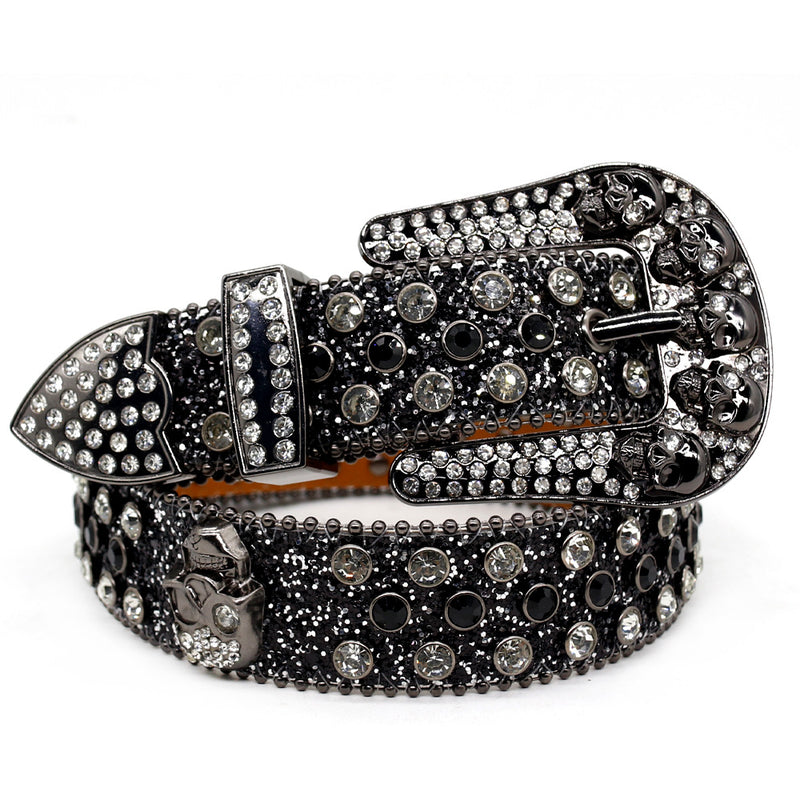 Hip-hop punk rhinestone belt skull