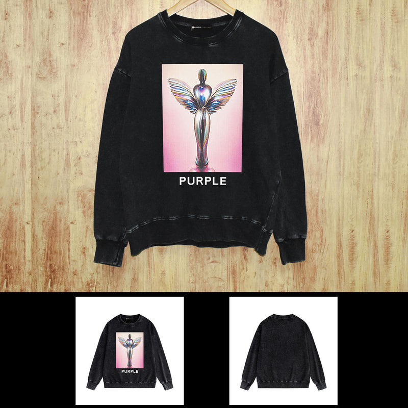Purple Brand Distressed Sweatshirt Retro Vintage Crew Neck Sweater
