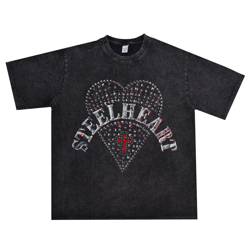 Rock Star T Shirt Rock Iron Band Printed T-shirt Short Sleeve Washed Distressed Men and Women