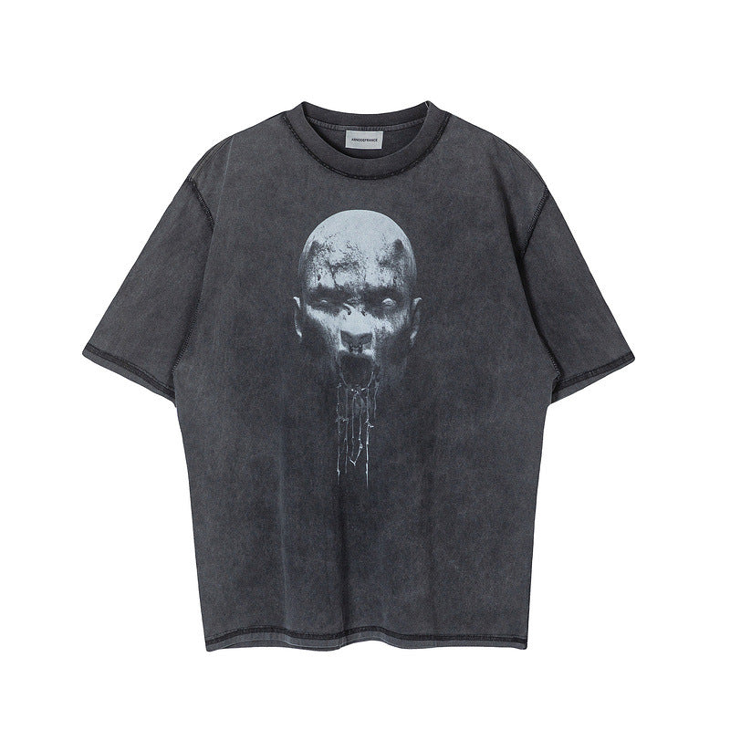Men Vintage T-Shirts Arnodefrance Horn Print Casual Short Sleeves Vintage