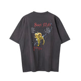 Mens Vintage T-Shirts Saint Michael Anime Short Sleeves Old Loose
