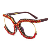 Trendy punk glasses half-frame diamond uv protection