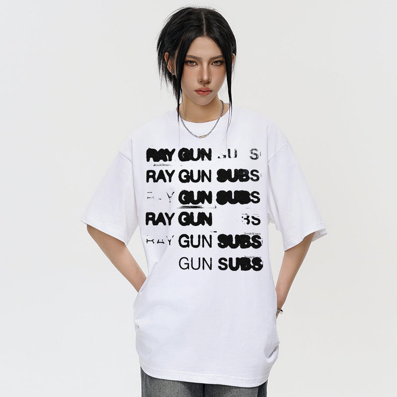 Vintage T-shirts Phantom Letter Print Short Sleeve T-Shirt Loose Crew Neck