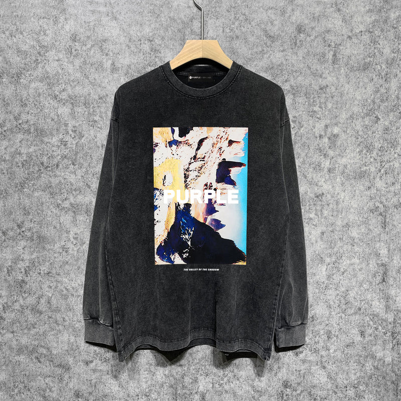Purple Brand Distressed Long Sleeve Shirt Fashion Distressed Loose Long-sleeved Top