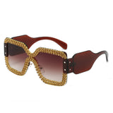 Trendy punk glasses double row rhinestones