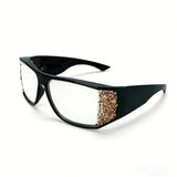 Trendy punk glasses retro large frame with diamonds y2k