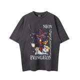 Mens Vintage T-Shirts Saint Michael Cartoon Wash Old Short Sleeve Vintage Loose