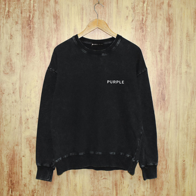 Purple Brand Distressed Sweatshirt Fashion Washed Black Long Sleeves Top
