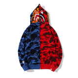 Bathing Ape Hoodie Tiger Sewing Color Matching Hooded Embroidered Cardigan Shark Sweater Jacket