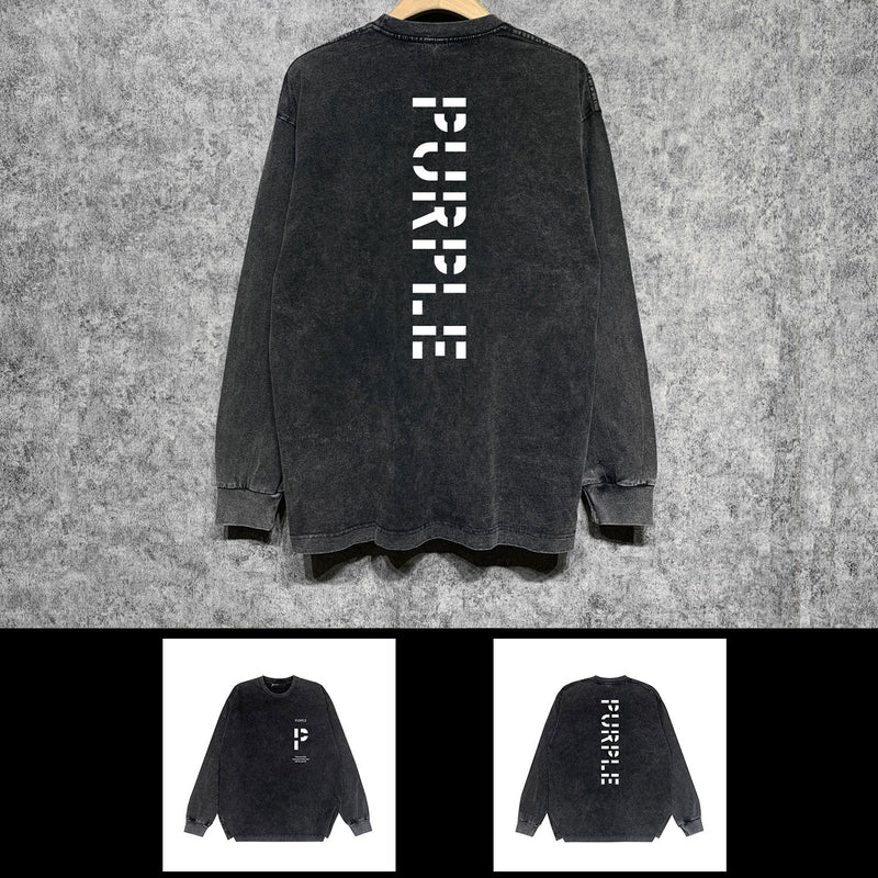 Purple Brand Distressed Long Sleeve Shirt Fashion Distressed Loose Long-sleeved Top
