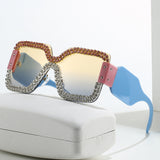 Trendy punk glasses double row rhinestones