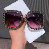 Trendy punk glasses diamond square frame