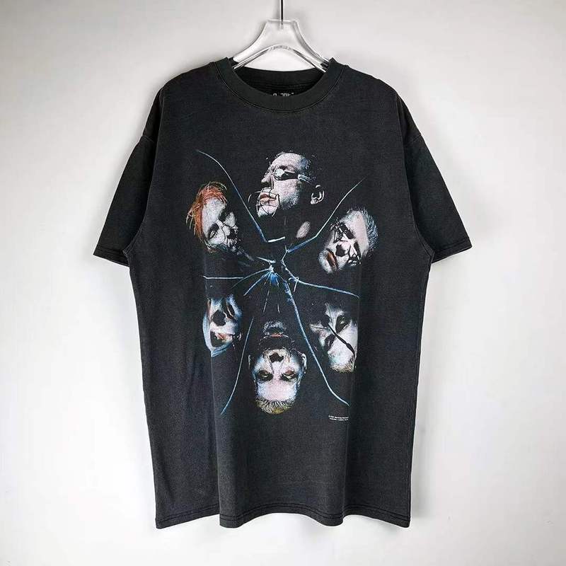 Men Vintage T-Shirts Short Sleeve German Chariot Rammstein Band Washed Old Vintage T-Shirt