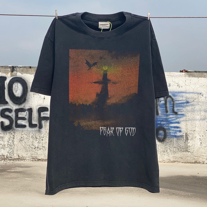 Men Vintage T-Shirts vintage Washing water Old short sleeves Casual loose street