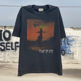 Men Vintage T-Shirts vintage Washing water Old short sleeves Casual loose street