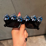Trendy punk glasses retro rectangular diamond
