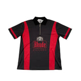 Rhude T Shirt Cross-border European and American trendy brand RHUDE badge letter half zipper mesh lapel short-sleeved T-shirt men's and women's high street polo shirt