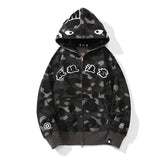 Bathing Ape Hoodie Camouflage Shark Text Embroidered Cardigan Hooded Sweater Jacket