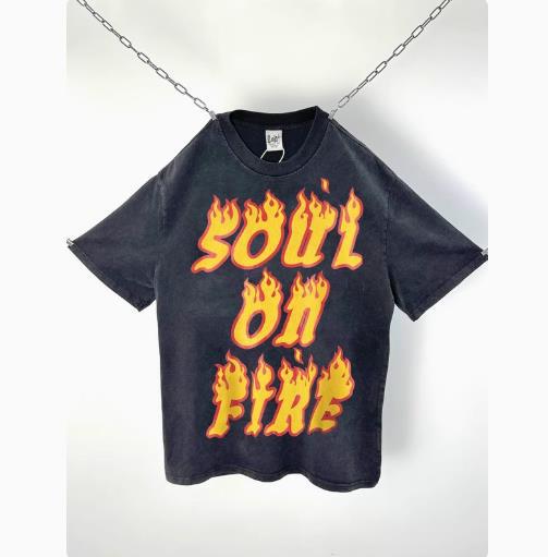 Men Vintage T-Shirts "Soul on Fire" Washed Distressed T-Shirts