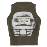 Vintage Y2g Shirts Women's round Neck Sleeveless Printed Women's T-shirt