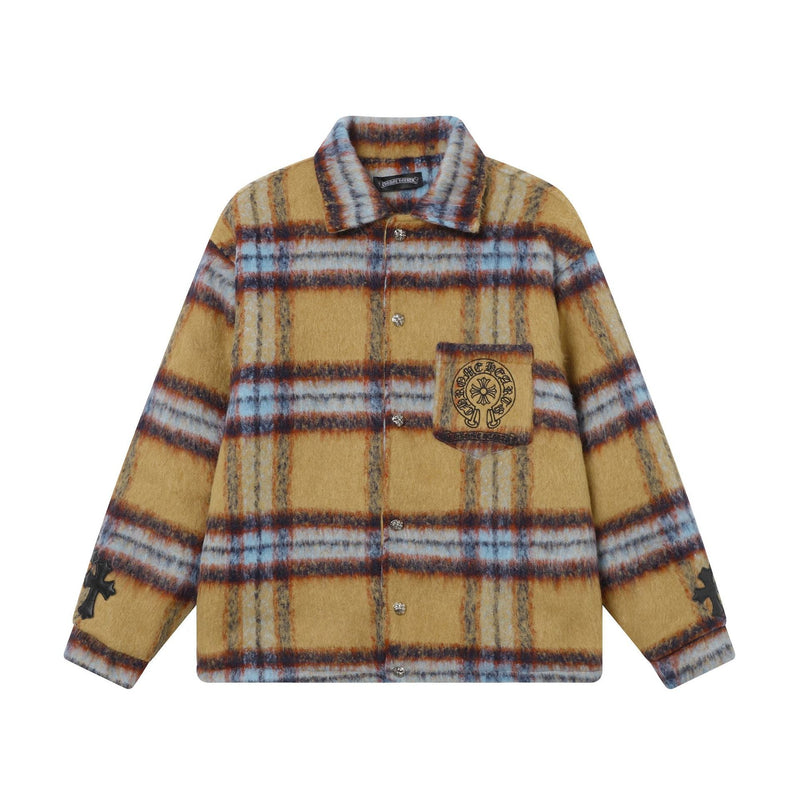 CHH Chrome Heart Coat ChromeHearts Retro Design Jacket Plaid Casual Cotton