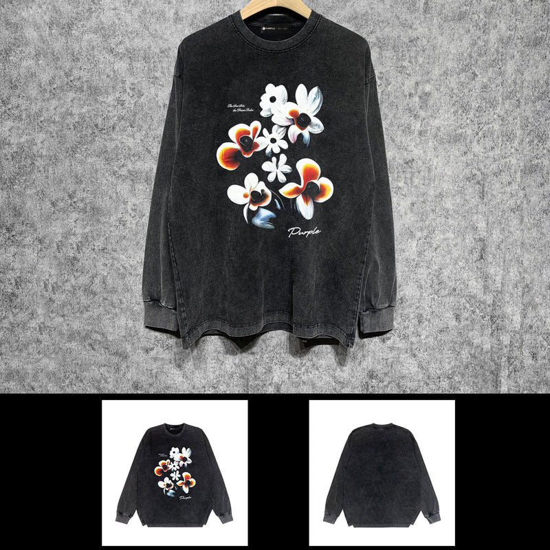 Purple Brand Distressed Long Sleeve Shirt Fashion Distressed Loose Long-sleeved Top