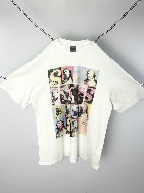 Mens Vintage T-Shirts Saint Jesus Print T-Shirts
