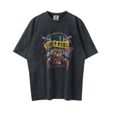Men Vintage T-Shirts Washed Short Sleeve T-Shirts Guns N 'Roses Skull