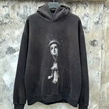 Mens Vintage T-Shirts SAINT Pray of angel Casual hooded sweater