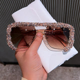 Trendy punk glasses double beam rhinestones