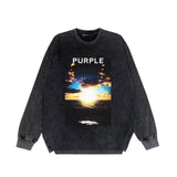 Purple Brand Distressed Long Sleeve Shirt Fashion Distressed Loose Long-sleeved Top