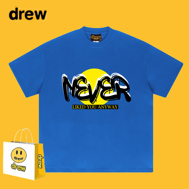 Drew T Shirts Smiley Face Short Sleeve Loose round Neck Short Sleeve