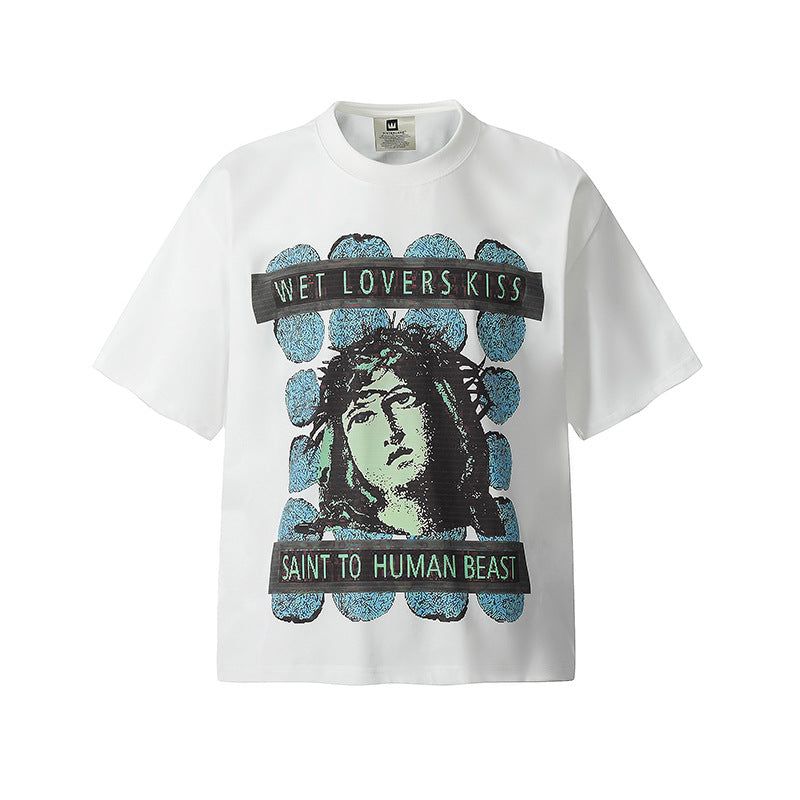 Men Vintage T-Shirts Saint Michael "Wet Lovers Kiss Saint To Human Beast"