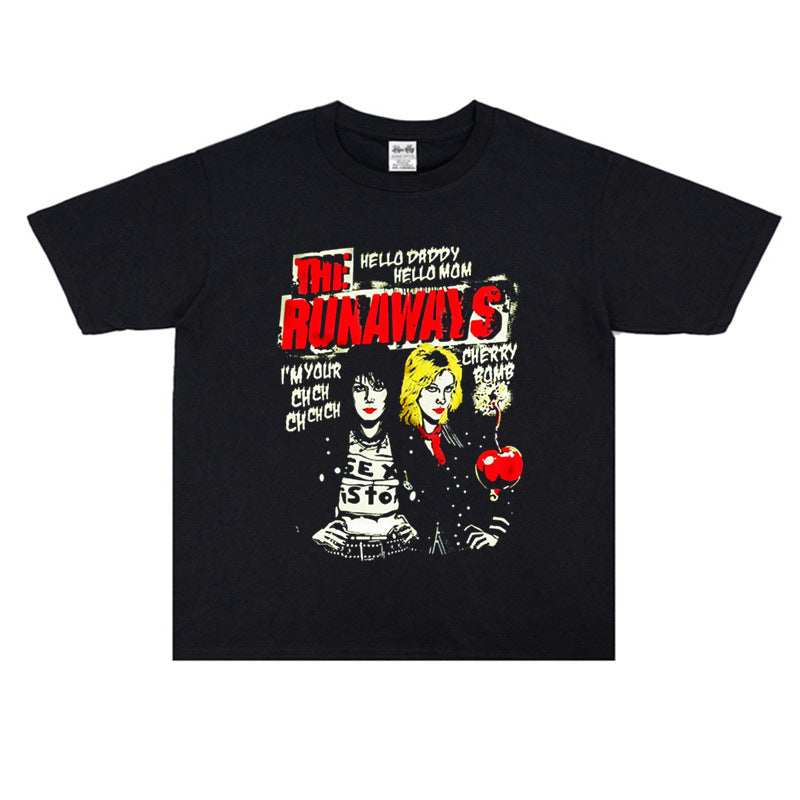 Rock Star T Shirt European and American Rock Escape Band the Runaways Printing Pure Cotton Loose T-shirt Men and Women
