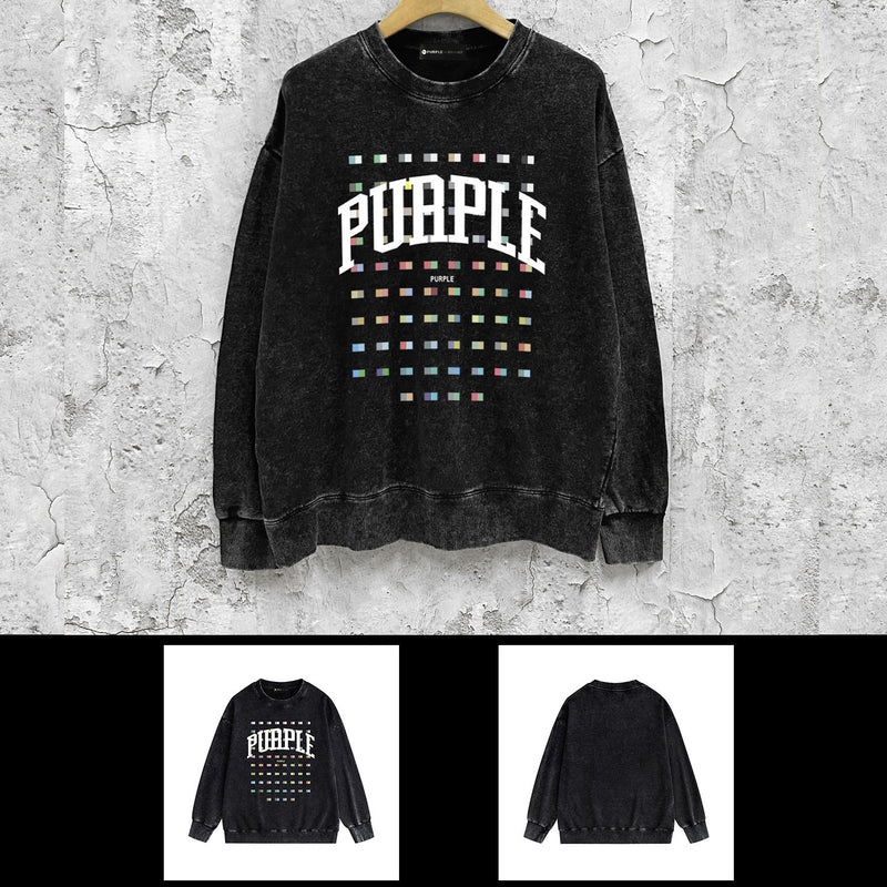 Purple Brand Distressed Sweatshirt Fashion Washed Black Long Sleeves Top