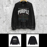 Purple Brand Distressed Sweatshirt Fashion Washed Black Long Sleeves Top