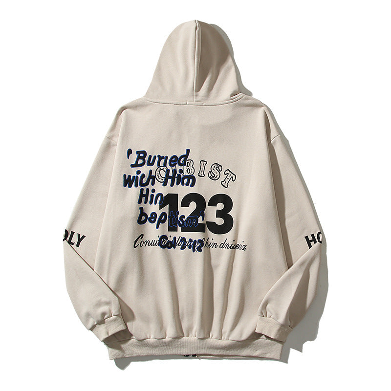 Cardigan Baseball Jacket Autumn and Winter Letter Vintage Print Zipper Cardigan Hoodie