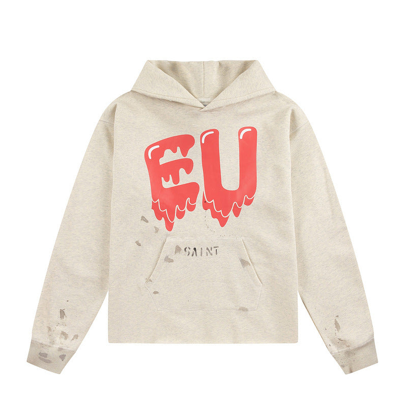 Mens Vintage T-Shirts vintage washed old graffiti loose sweater hoodie