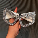 Trendy punk glasses chain retro cat eye