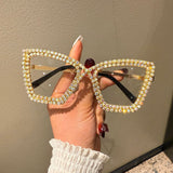 Trendy punk glasses cross frame big cat eyes with diamonds