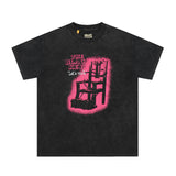 Gallery Dept T Shirts Dark Black Seat Printed Washed Distressed Short Sleeve