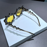 Trendy punk glasses asymmetrical full diamond y2k
