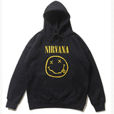 Nirvana Hoodie Vintage Smiley Face Print Loose Couple Leisure Sports Fleece-Lined