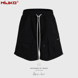 MIJKO Men Shorts Casual Pants Drawstring Multi-Pocket Unisex Shorts