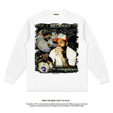 Nba Long Sleeve Shirt Obj American Street Vintage Printed Long Sleeve T-shirt Retro Loose Cotton
